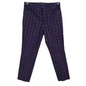 Banana Republic Sloan Navy Blue Red Casual Checkered Cropped Pants Women's Sz 6